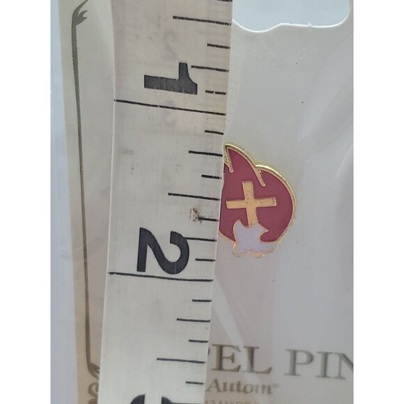 Religious Pin Red Flames Gold Cross White Dove Holy Spirit Auton 2013 Enamal - Picture 5 of 8